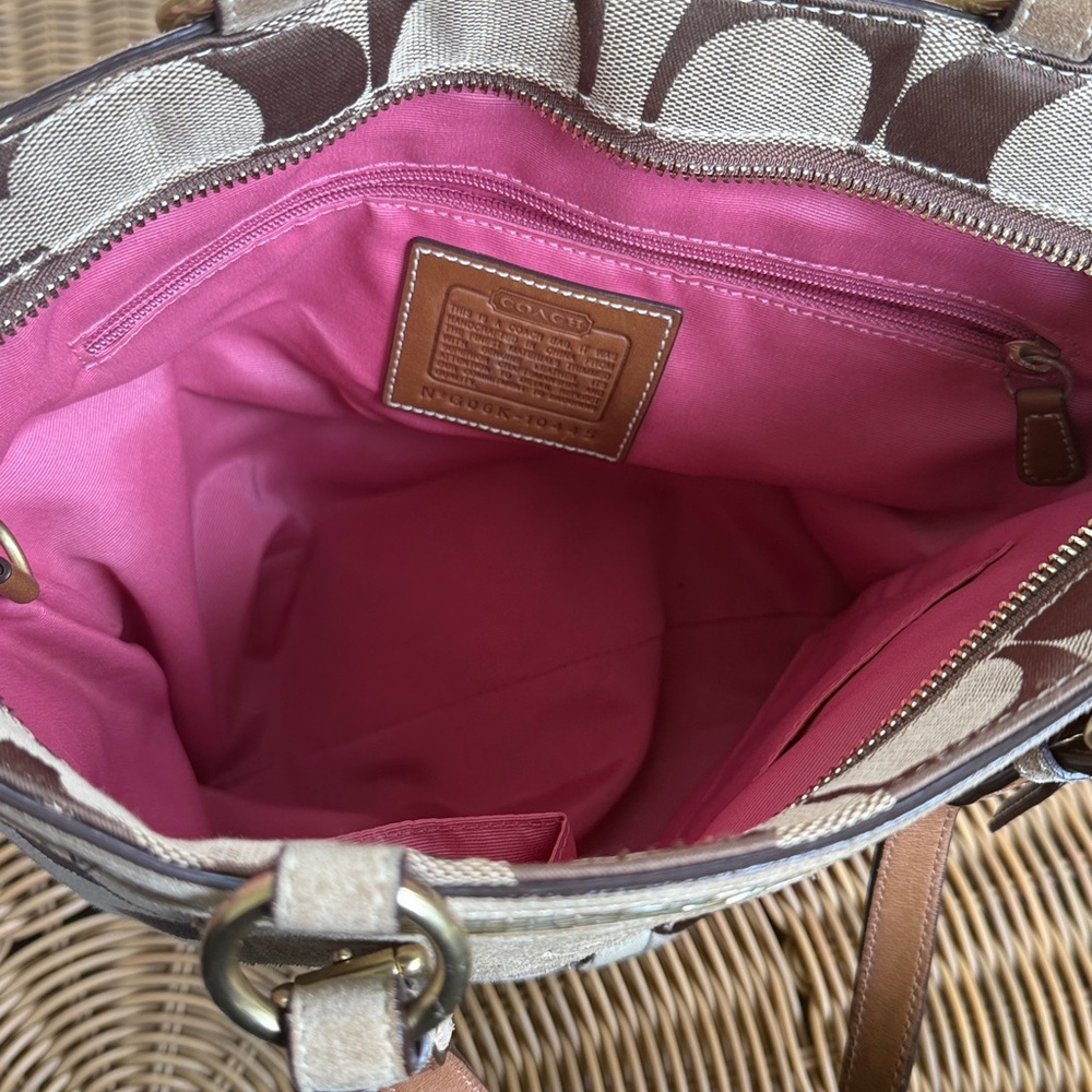 Coach Brown and Tan Signature Canvas Tote - Picture 4 of 13